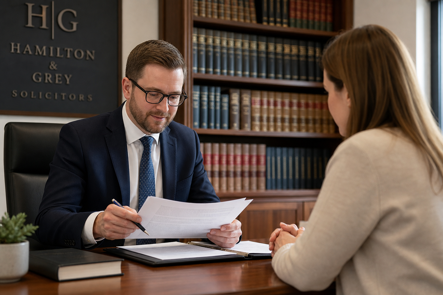 Solicitor reviewing safeguarding evidence with client