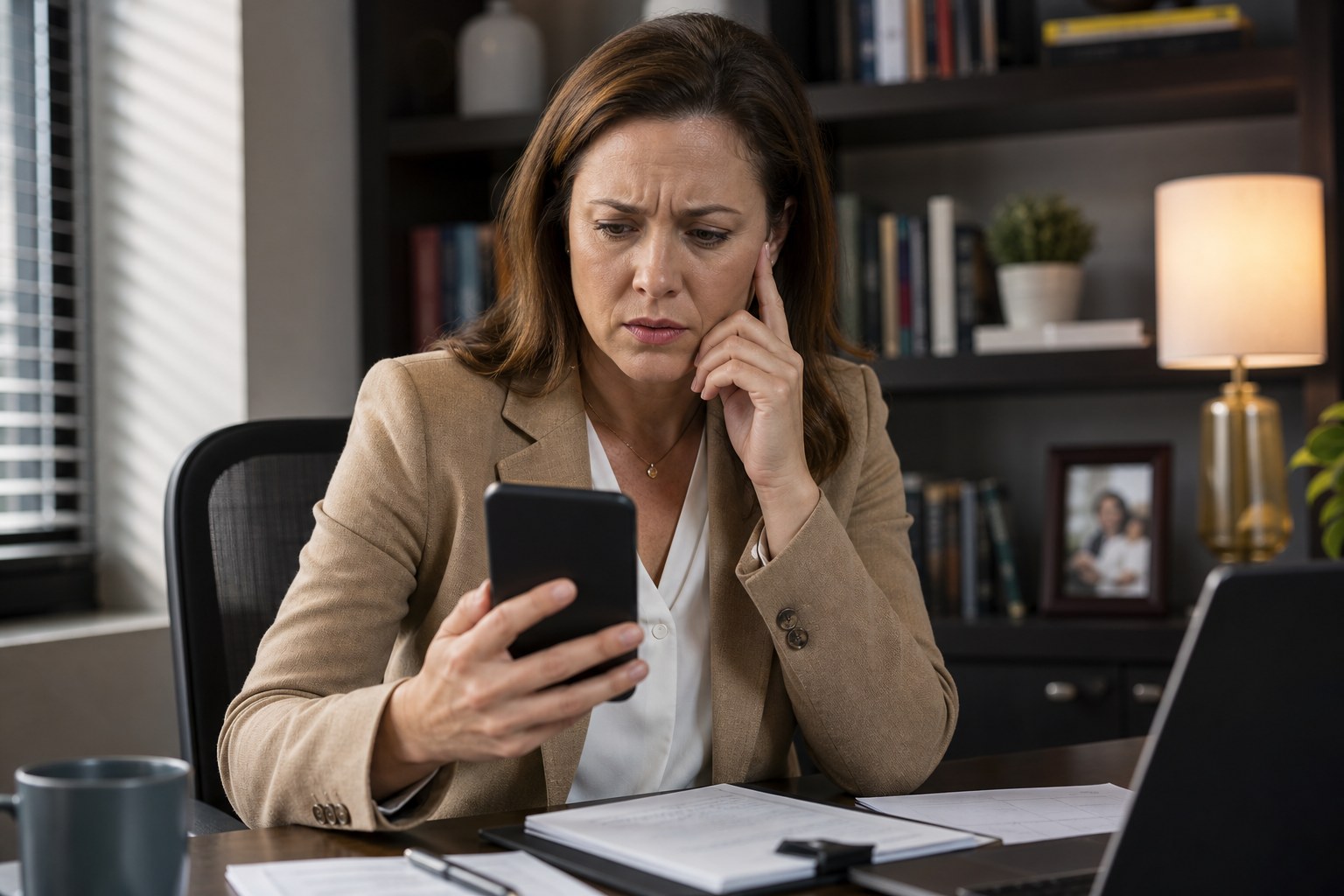 Parent at work receiving a phone notification about school lockdown
