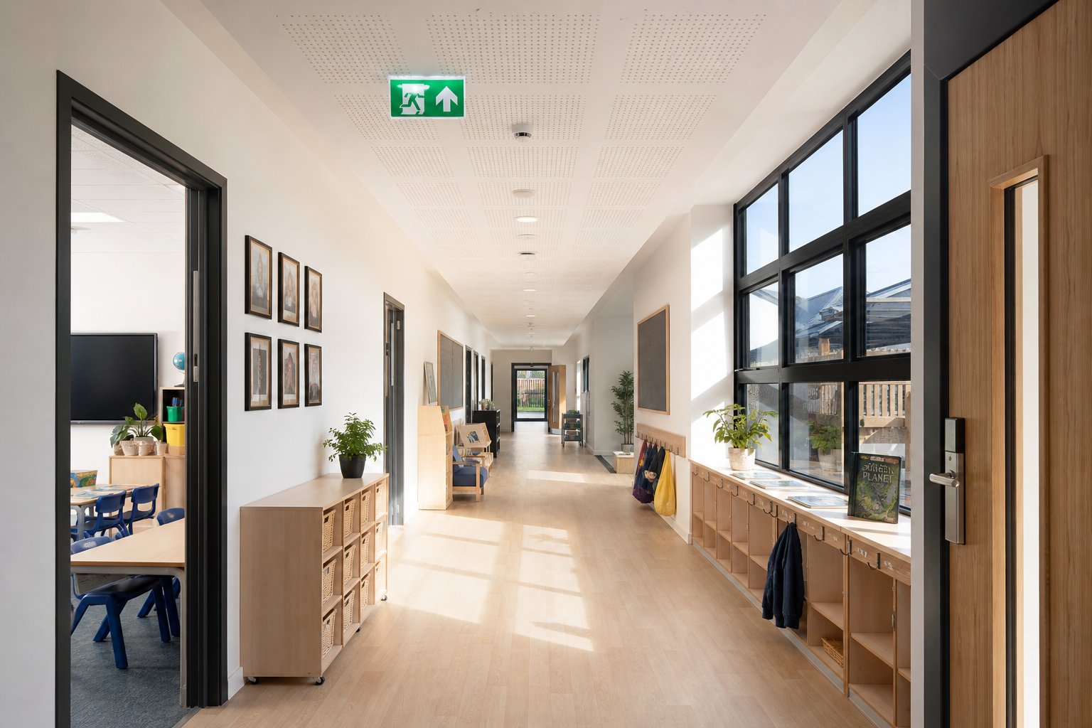 Modern school corridor with safety features - ORVIA premises assessment