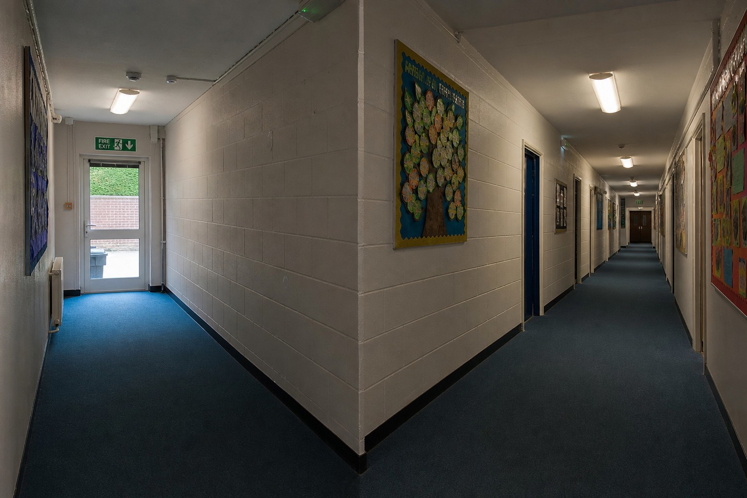 A school corridor at a junction — which way do you go?